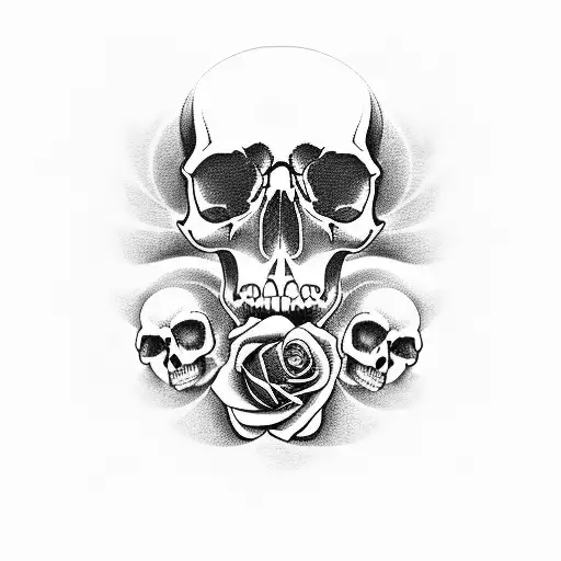 A Skull Where Red Roses Comes Out Of The Eyes And The Mouth