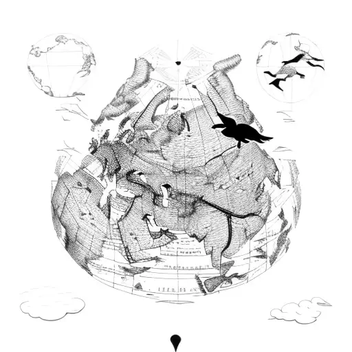 Map Of The World With Bird Flying Over