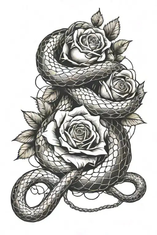 Snake Wrapped With A Rose And Barbed Wire