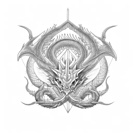 Black And White Dragon With Symbols On His Wings