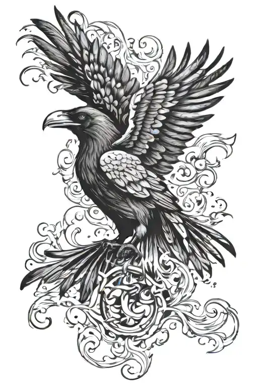 A Tattoo Design Featuring A Raven Transforming Into A Phoenix Rising From The Ashes