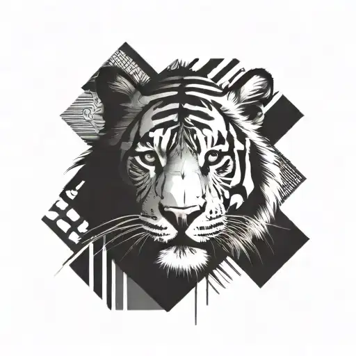 A Fierce Tiger Emerging From A Field Of Abstract Geometric Shapes