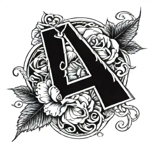 Letter A Combined With A Black Rose