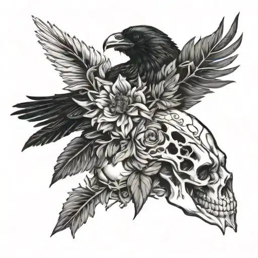 Raven With Snap Dragons Skull