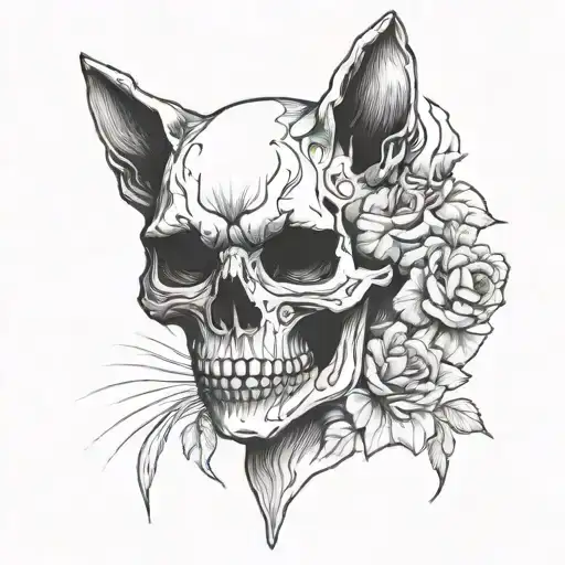 Skull Cat Nude Woman