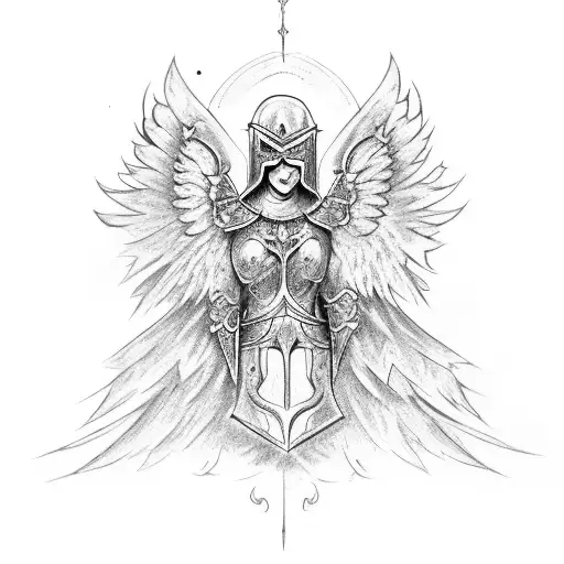 Angel With 6 Wings In Knight Armor With Sword
