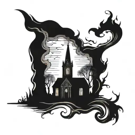 Burning Church Silhouette Black