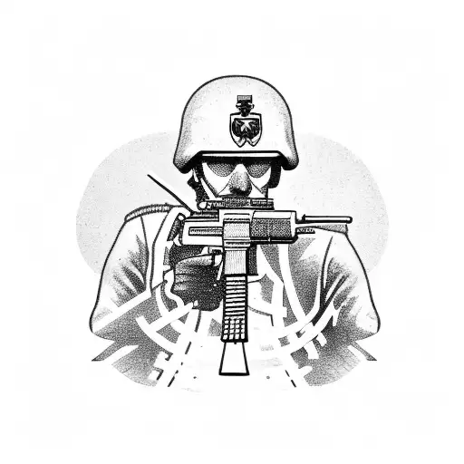 A Soldier Holding A Machine Gun