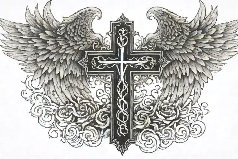 Psalm 91 Scripture With Cross And Angel Wings Spread Wide Open