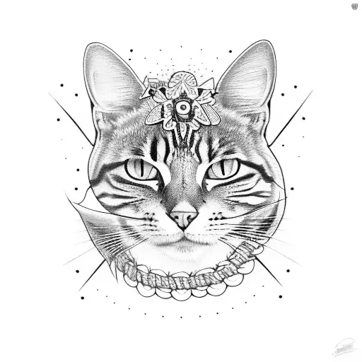 Brown Tabby Cat Sitting Next To Skull With Peace Ofmind Caption