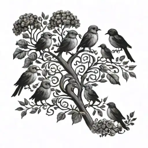 A Stylized Family Tree With Each Branch Representing A Different Family Member In Black-grey Style