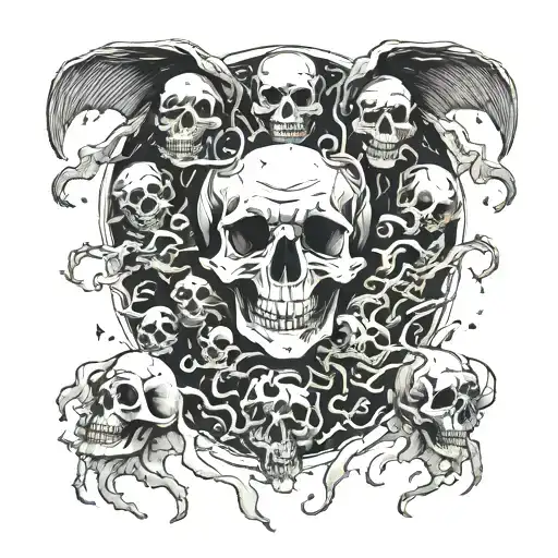 Ground Filled With Skull And Ghost Flying Out From The Skulls Into The Air