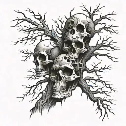 Dry Tree With Embedded Skulls