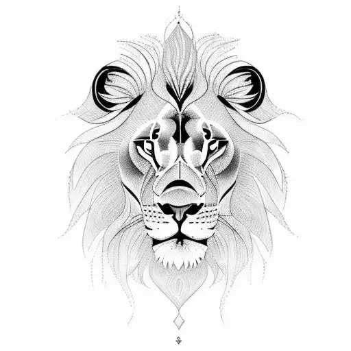 A Detailed Blackwork Tattoo Of A Lion In The Woods