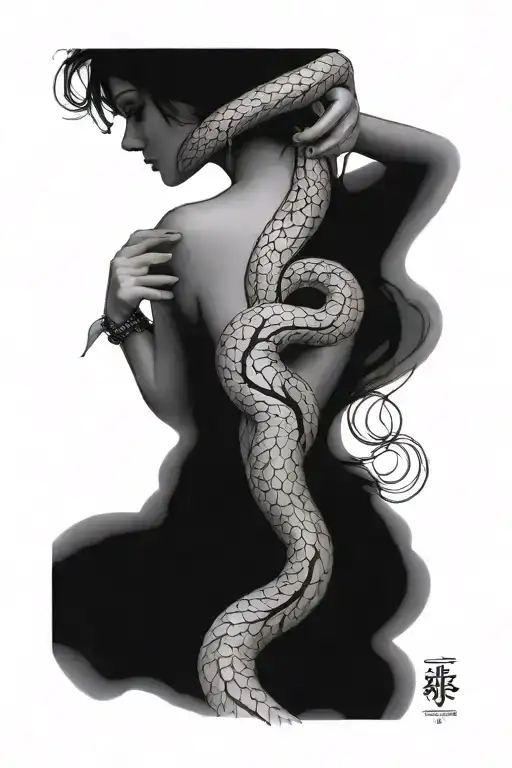 Spine Back Tattoo With A Snake Wrapping Around