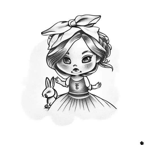 Back Side Of A Little Girl Holding A Bunny Doll