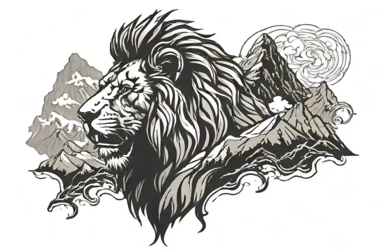 Mountains And Roaring Lion Head