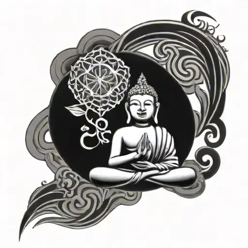 Buddha And Buddhism Symbol In The Back Ground