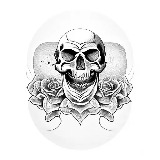 Monster Skull With Hourglass And Rose