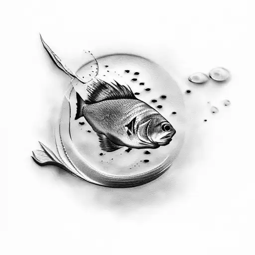 A Realistic Blackwork Tattoo Of A Majestic Fish Swimming Through A Truck Engine