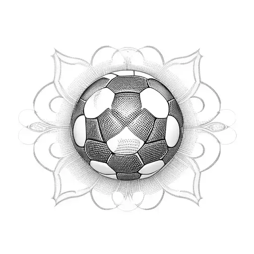 A Soccer Ball With Intricate Blackwork Patterns And A Butterfly Hovering Above It