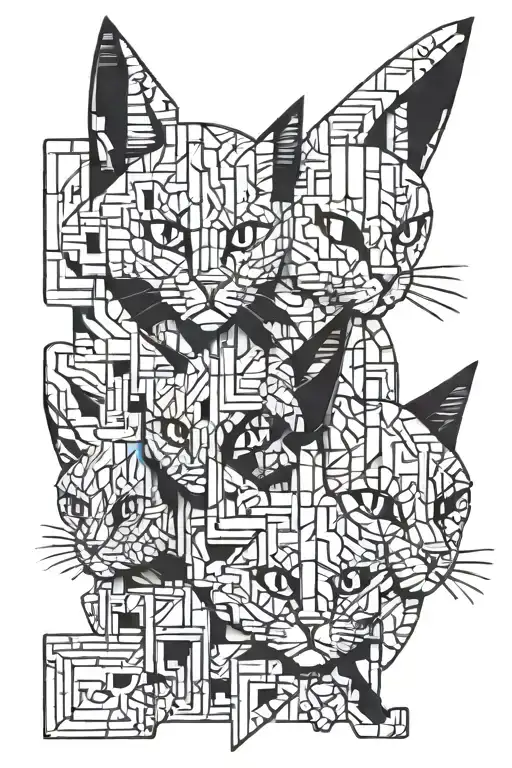 Tetris Abstract Linework Hidden Cat Faces Or Cat Eyes