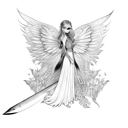 Fairy With Fire Wings And Sword
