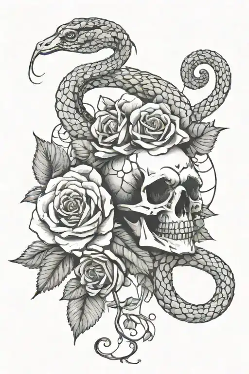 Snake Wrapped Loosely With Rose In The Middle And Part Of Snake Skeleton Showing