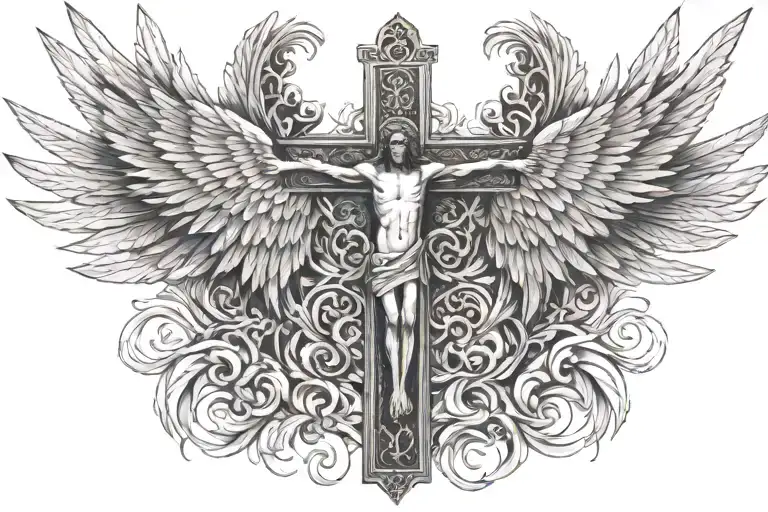 Psalm 91 With Crucifix And Angel Wings Spread Wide