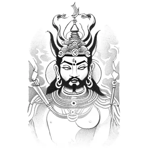 A Tarot Card Featuring Ling Bhairav In A Blackwork Style