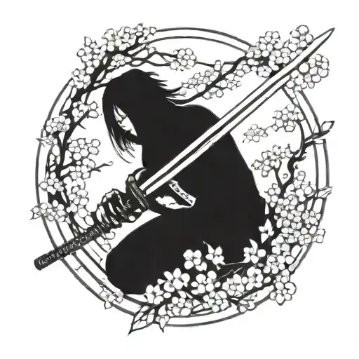Katana Surrounded By Cherry Blossoms
