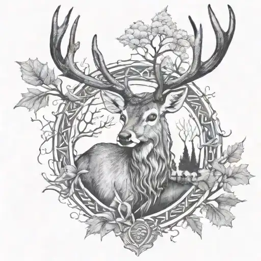 Celtic Deer Head With Trees