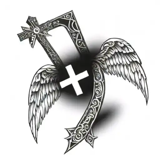 Angel Wings With A Cross And The Number 22