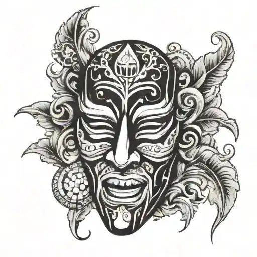 A Dramatic Theatre Mask With Football Elements Incorporated