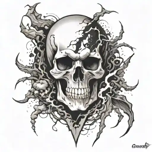 Combine A Skull With Thunder And Lightning Bolts In A Dramatic And Dynamic Composition