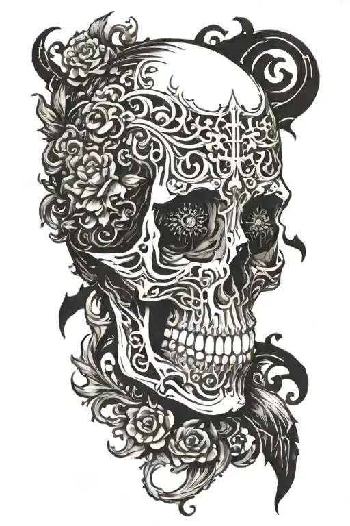 Incorporate Svdden Death's Logo Into A Skull Design With Intricate Blackwork Detailing