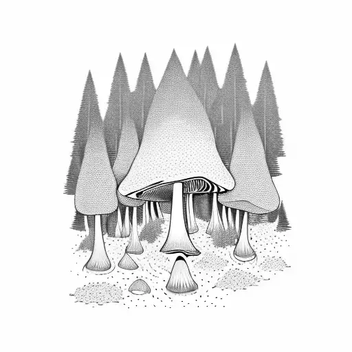 A Psychedelic Mushroom Forest With A Teacher's Blackboard Hidden Within