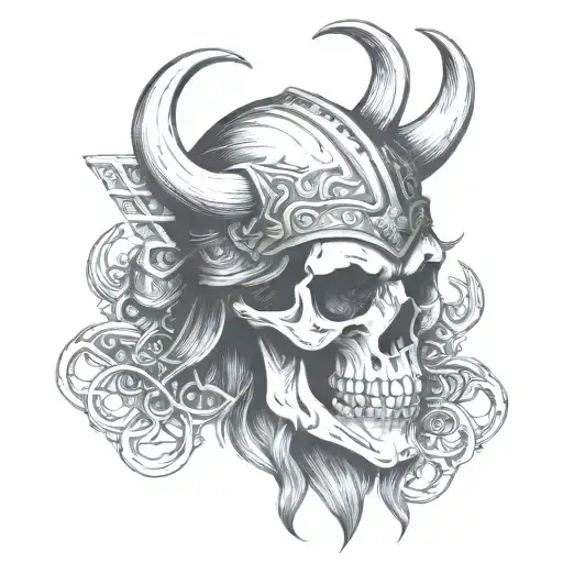 Viking Skull Face Tattoo Featuring Iconic Symbols Intertwined