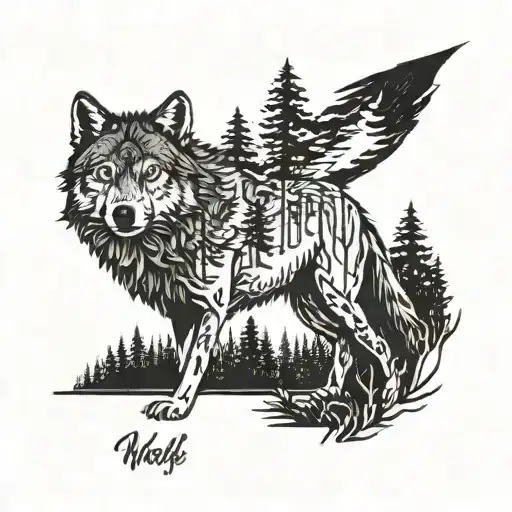 A Wolf Walking Through A Dense Forest At Night