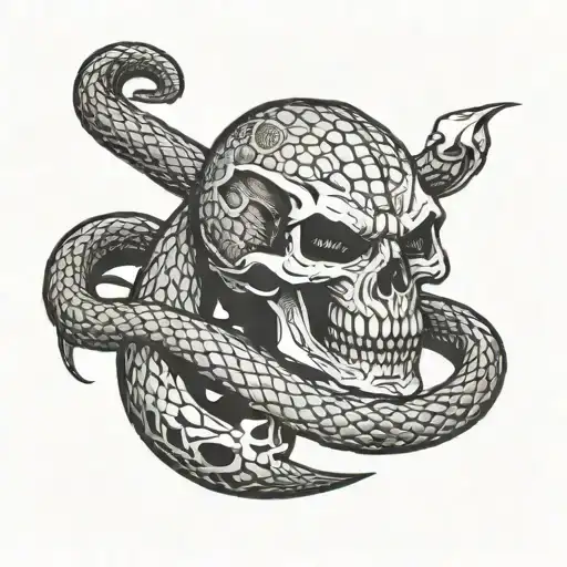 Snake Eating Rat With Dagger And Skulls