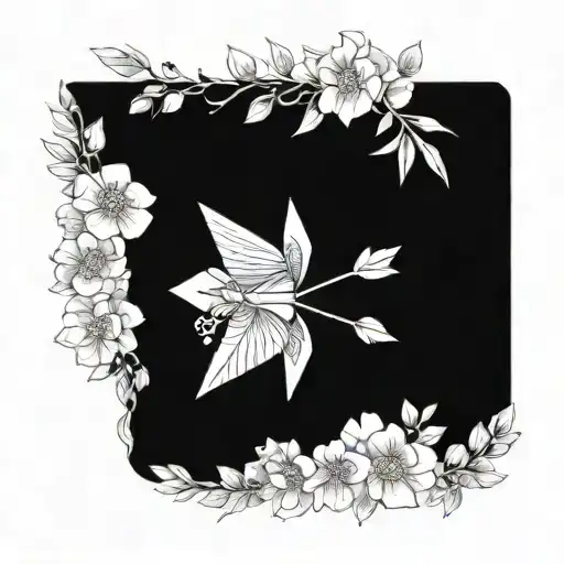 Flying Arrow Surrounded By Flowers