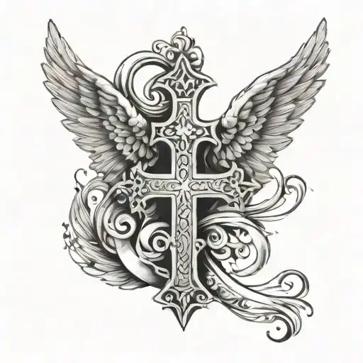 Angel Wings With A Cross And The Number 22 Combined