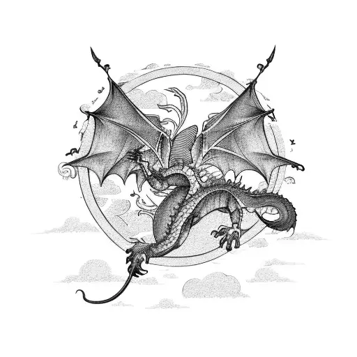 A Dragon Flying Over A Cityscape Made Of Coffee Mugs And Video Game Consoles