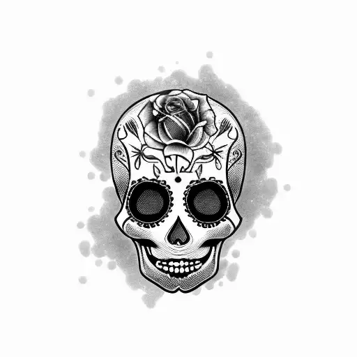 Half Sugar Skull Half Realistic Skull
