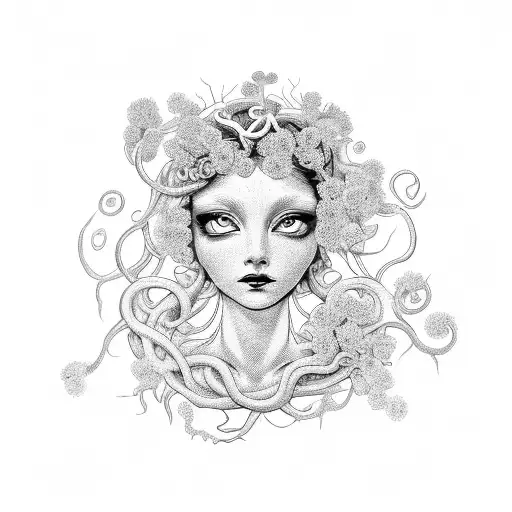 A Small Medusa Surrounded By Delicate Flowers