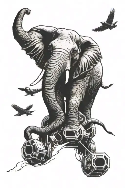 Elephant With Jet Flying Above It On The Left Hand