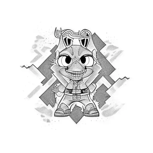 A Tattoo Design Featuring A Mashup Of Iconic 90S Cartoon Characters In A Hip-hop Scene