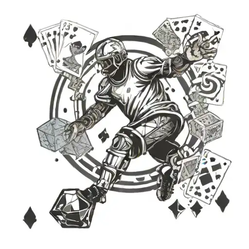 A Football Player Kicking A Winning Goal Surrounded By A Halo Of Playing Cards And Dice
