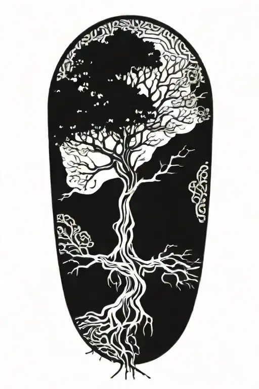 Tree Of Life With Roots Reaching Into Halk Feathers