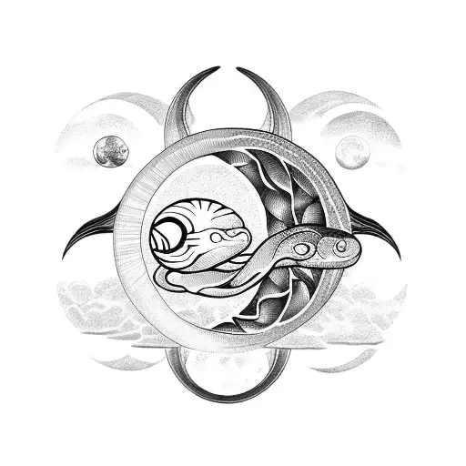 Snake With Sun And Moon And Flowers